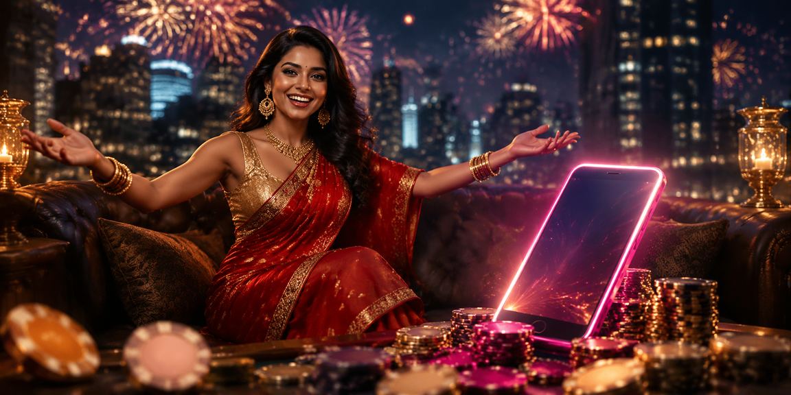 Indian woman enjoying casino app on mobile