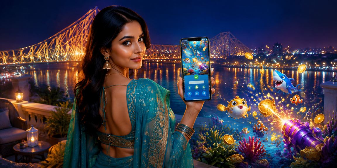 Indian woman playing fishing game on mobile